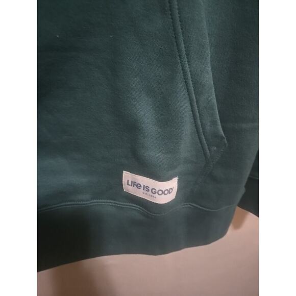Life Is Good Hoodie Mens Mediu Green Logo Pullover Fleece Happy Hour Camping NEW - Picture 5 of 12